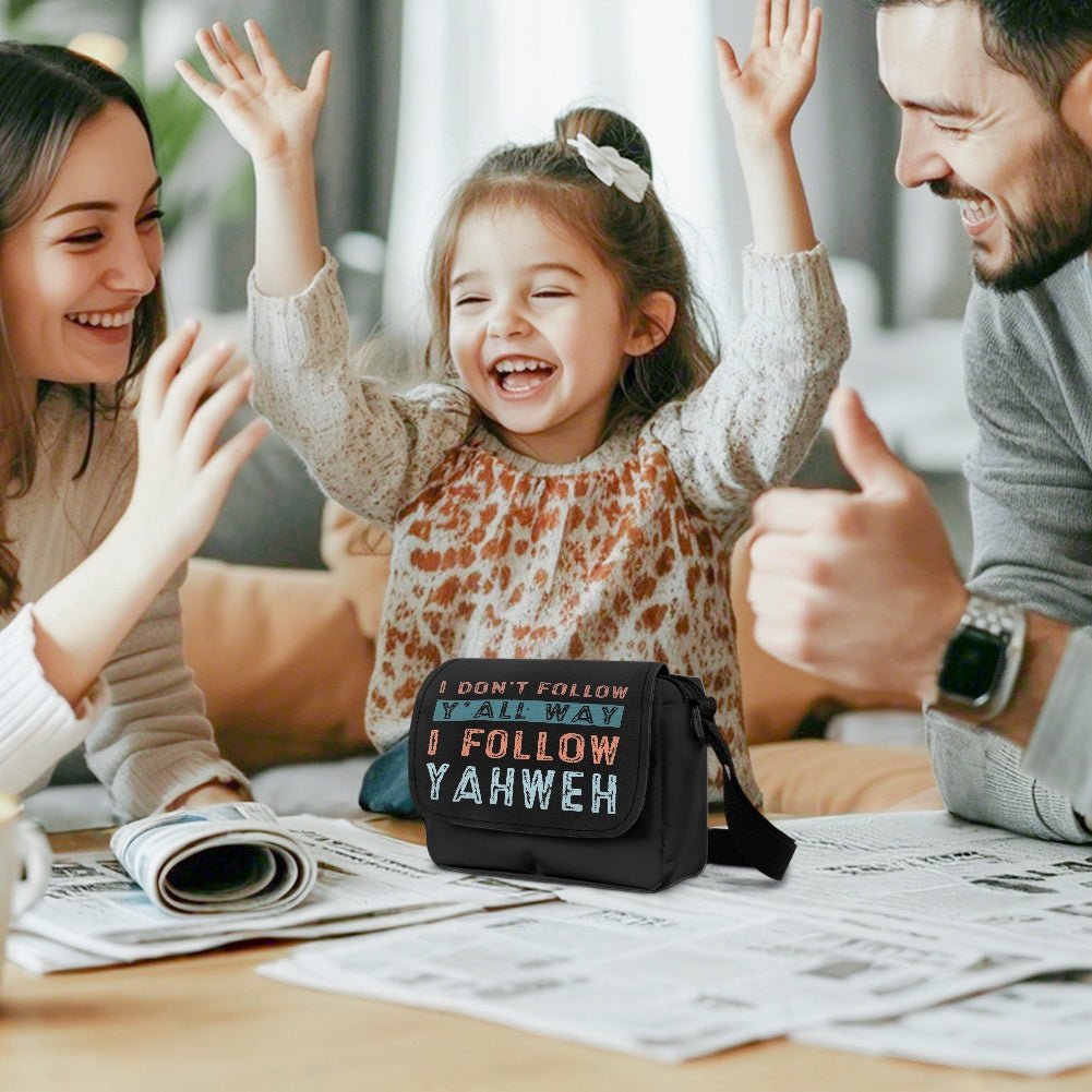 I Don't Follow Y'all Way I Follow Yahweh Christian Kids Flap Crossbody Bag - ClaimedbyGodDesigns