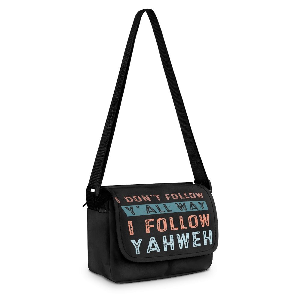 I Don't Follow Y'all Way I Follow Yahweh Christian Kids Flap Crossbody Bag - ClaimedbyGodDesigns