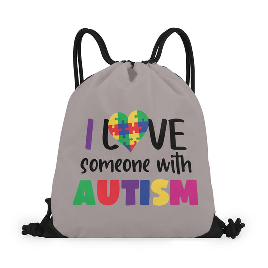 I Love Someone with Autism Drawstring Bag (Single-Sided Print) – Celebrate Love, Support, and Neurodiversity - ClaimedbyGodDesigns