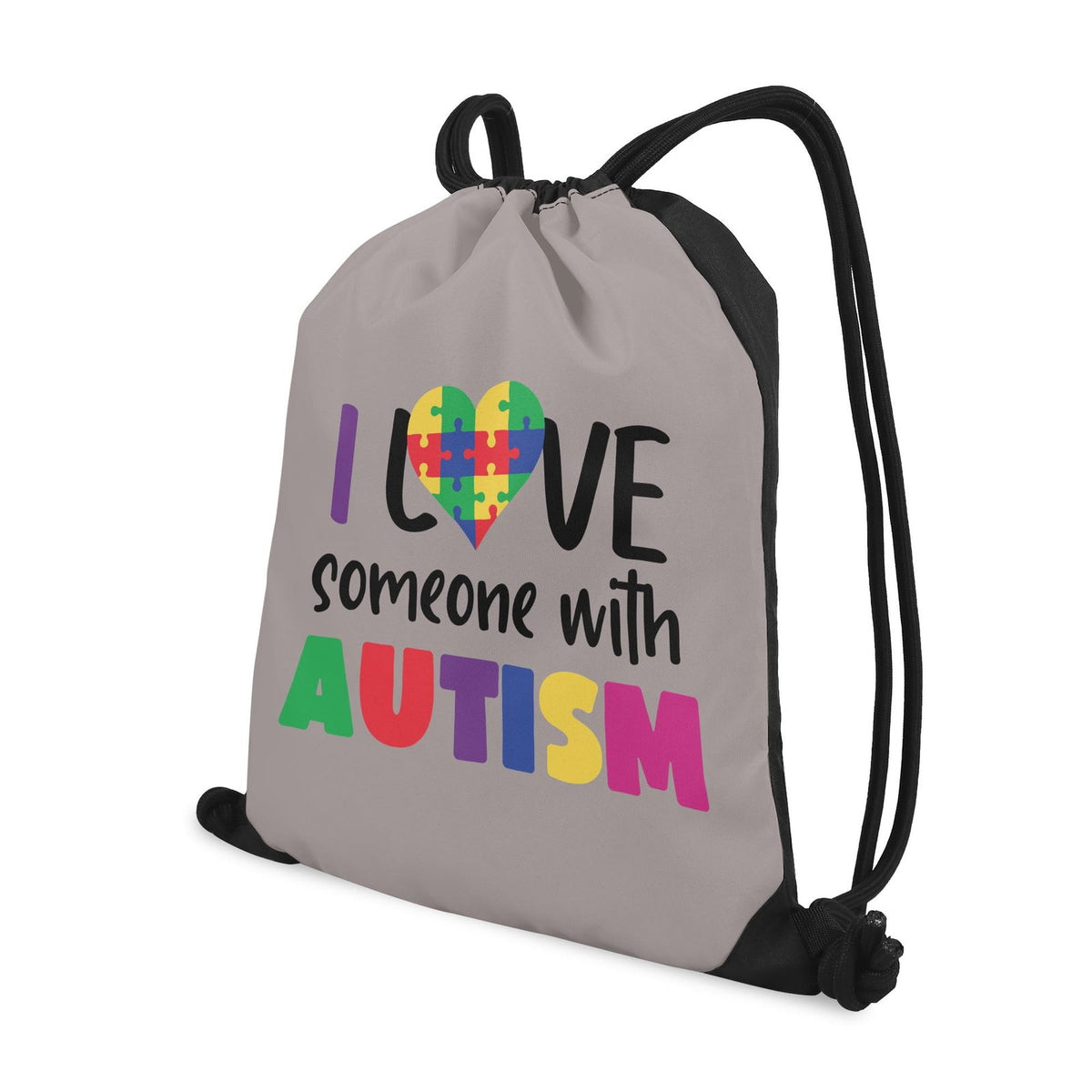 I Love Someone with Autism Drawstring Bag (Single-Sided Print) – Celebrate Love, Support, and Neurodiversity - ClaimedbyGodDesigns