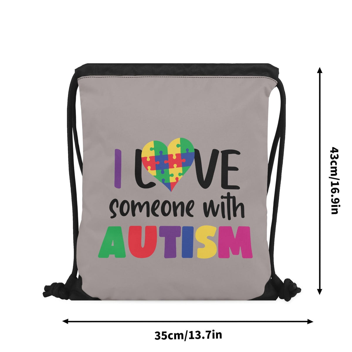I Love Someone with Autism Drawstring Bag (Single-Sided Print) – Celebrate Love, Support, and Neurodiversity - ClaimedbyGodDesigns