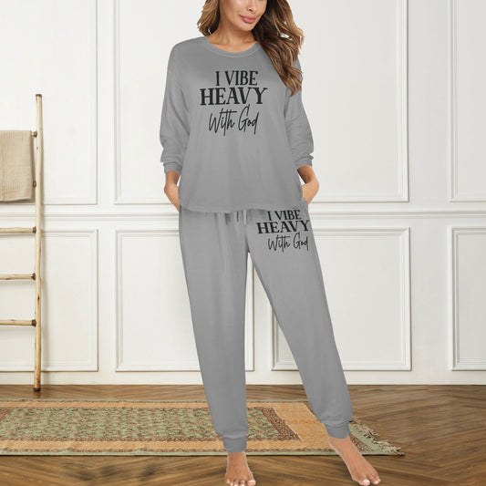 I Vibe Heavy With God Christian Women's Leg Binding Pocket Long Pajama Sets - ClaimedbyGodDesigns