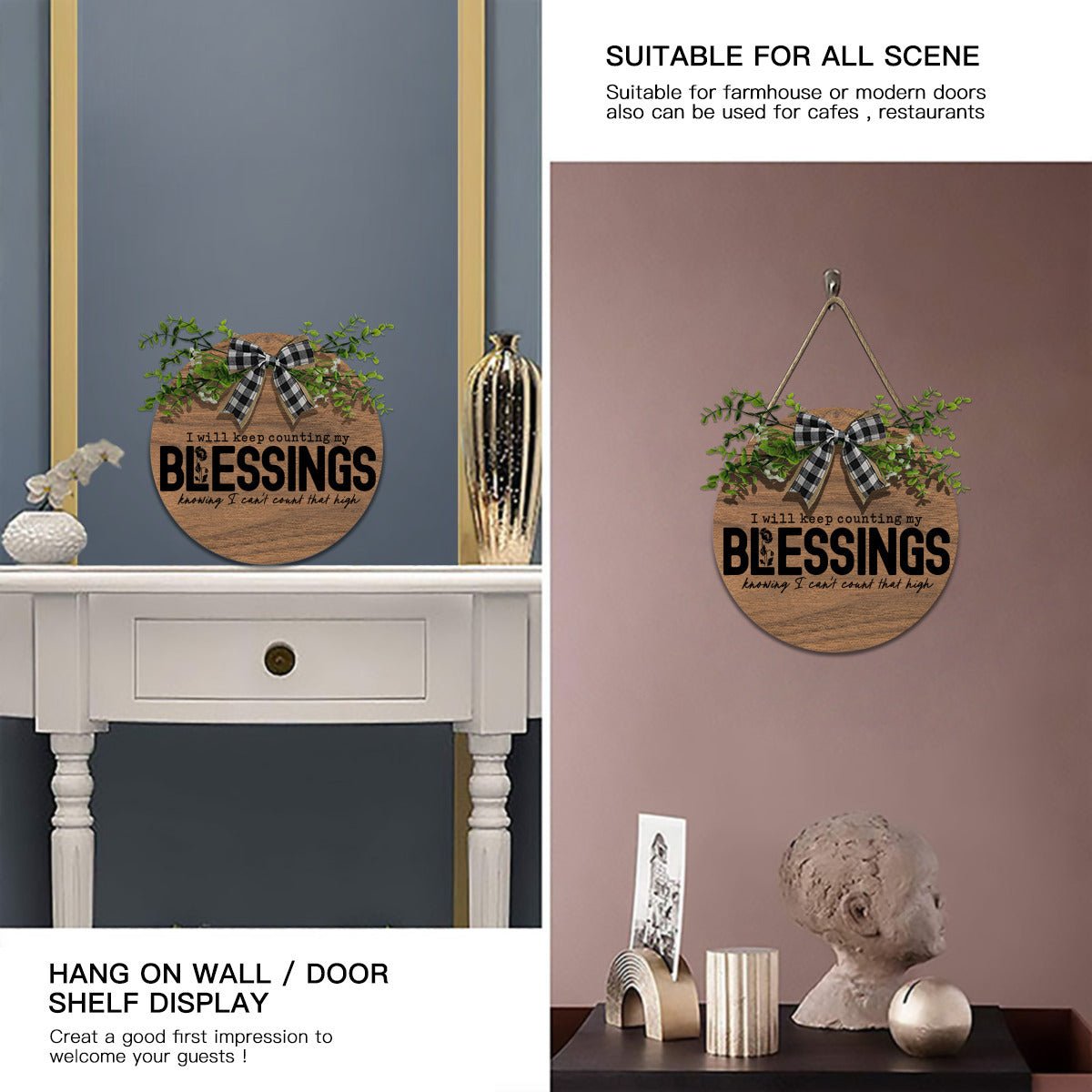 I Will Keep Counting My Blessings Christian Wooden Hanging Sign - ClaimedbyGodDesigns