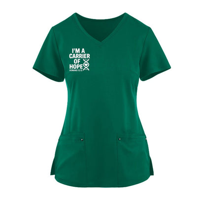 I'm A Carrier Of Hope Premium Women's Christian 2-Pocket Juliet Stylish V-Neck Medical Scrub Top - ClaimedbyGodDesigns