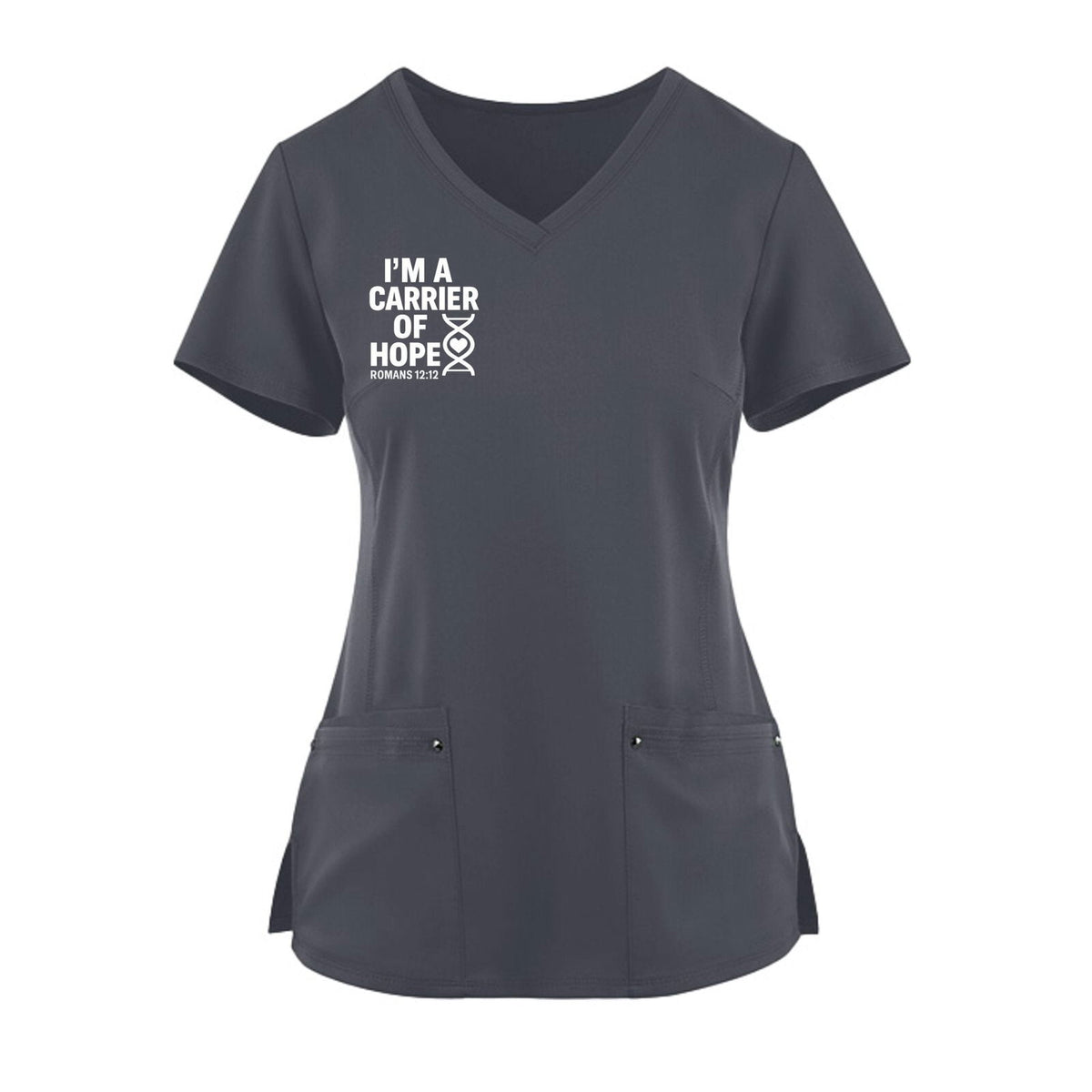 I'm A Carrier Of Hope Premium Women's Christian 2-Pocket Juliet Stylish V-Neck Medical Scrub Top - ClaimedbyGodDesigns