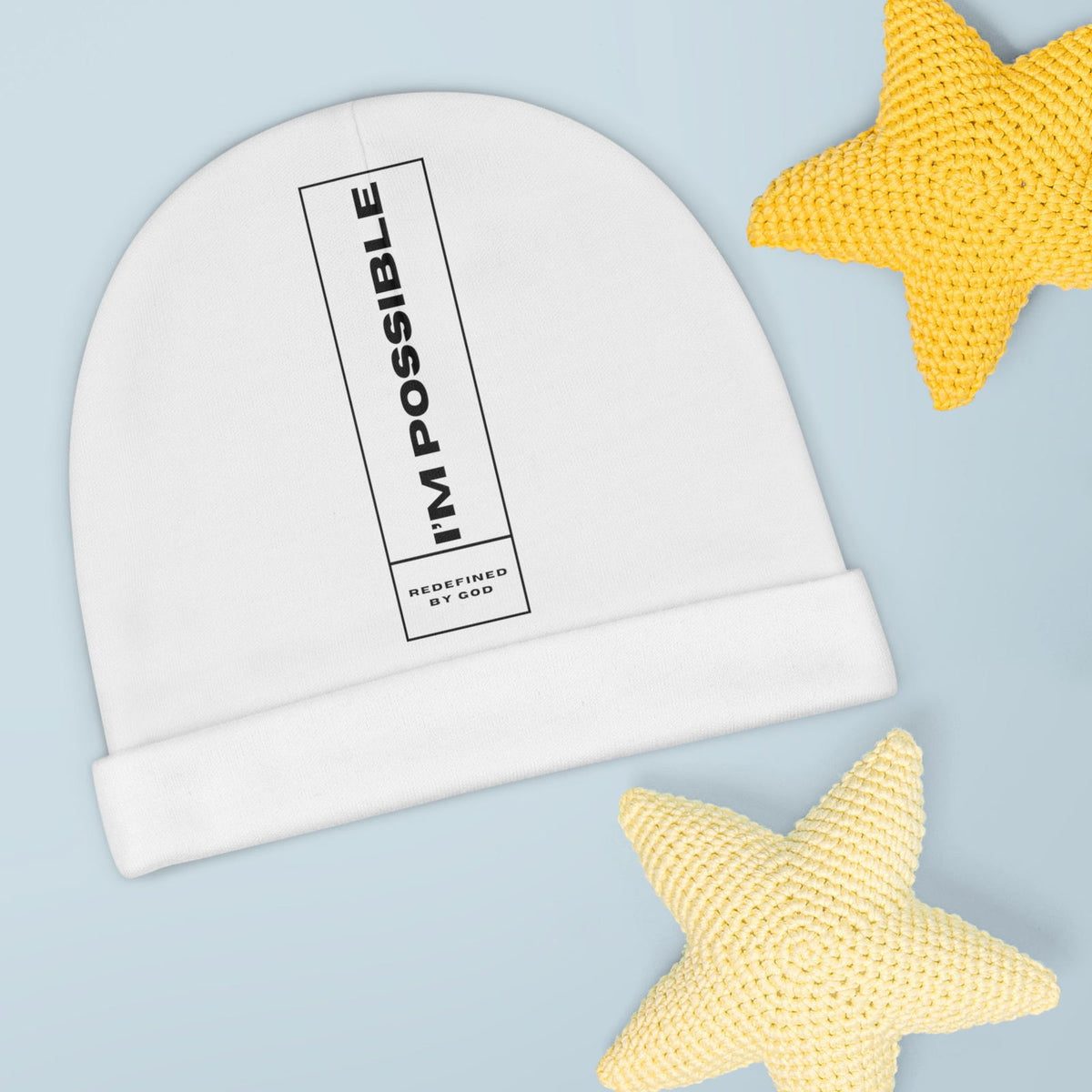 I'm Possible Redefined By God Christian Baby Beanie (AOP) - ClaimedbyGodDesigns