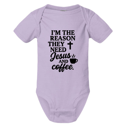 I'm The Reason They Need Him and Coffee Christian Baby Jumpsuit - ClaimedbyGodDesigns