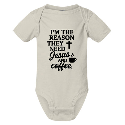 I'm The Reason They Need Him and Coffee Christian Baby Jumpsuit - ClaimedbyGodDesigns