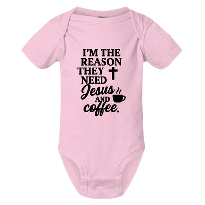 I'm The Reason They Need Him and Coffee Christian Baby Jumpsuit - ClaimedbyGodDesigns