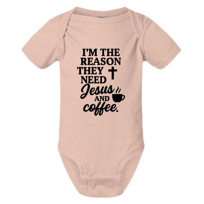 I'm The Reason They Need Him and Coffee Christian Baby Jumpsuit - ClaimedbyGodDesigns