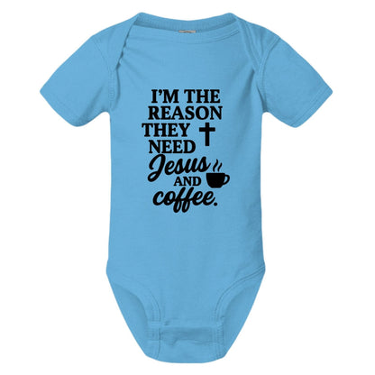 I'm The Reason They Need Him and Coffee Christian Baby Jumpsuit - ClaimedbyGodDesigns