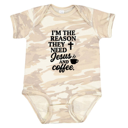 I'm The Reason They Need Him and Coffee Christian Baby Jumpsuit - ClaimedbyGodDesigns