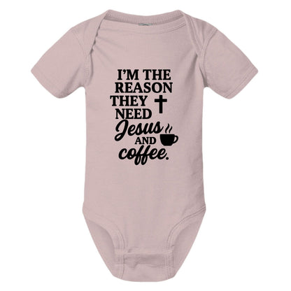 I'm The Reason They Need Him and Coffee Christian Baby Jumpsuit - ClaimedbyGodDesigns