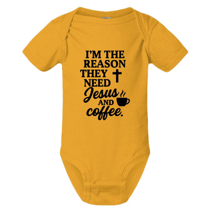 I'm The Reason They Need Him and Coffee Christian Baby Jumpsuit - ClaimedbyGodDesigns
