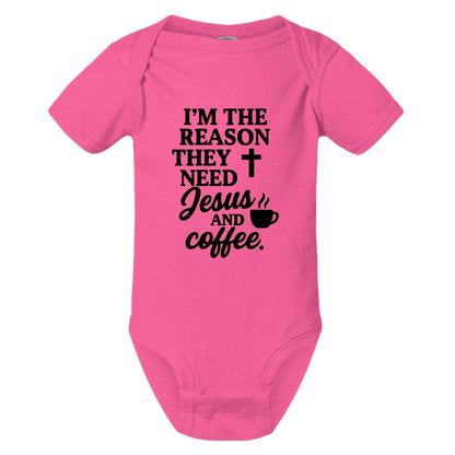 I'm The Reason They Need Him and Coffee Christian Baby Jumpsuit - ClaimedbyGodDesigns