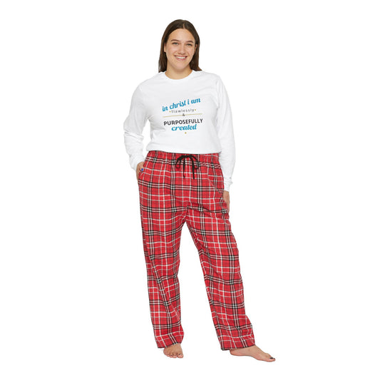 In Christ I Am Flawlessly & Purposefully Created Women's Christian Long Sleeve Pajama Set - ClaimedbyGodDesigns
