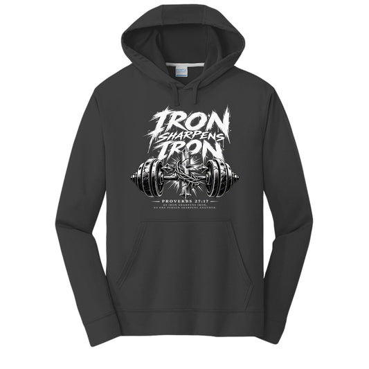Iron Sharpens Iron Unisex Christian Gym Hooded Sweatshirt | Proverbs 27:17 - Claimed by God Designs