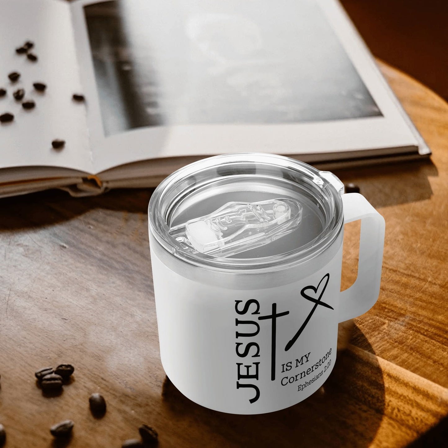 Is My Cornerstone Christian 14oz Stainless Steel Coffee Mug Coffee Cup with Lid and Handle - ClaimedbyGodDesigns