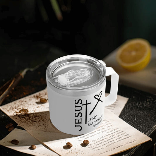 Is My Cornerstone Christian 14oz Stainless Steel Coffee Mug Coffee Cup with Lid and Handle - ClaimedbyGodDesigns