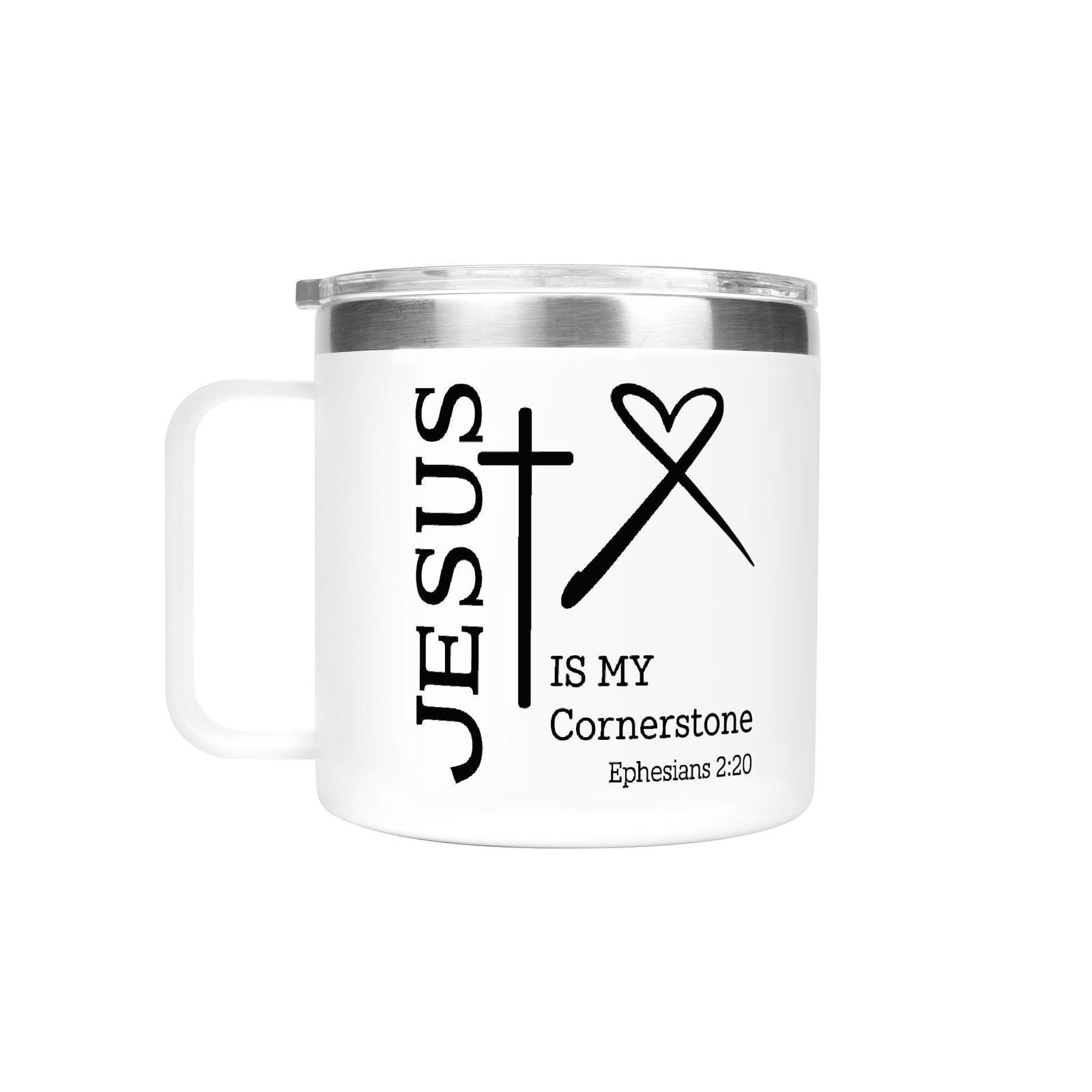 Is My Cornerstone Christian 14oz Stainless Steel Coffee Mug Coffee Cup with Lid and Handle - ClaimedbyGodDesigns