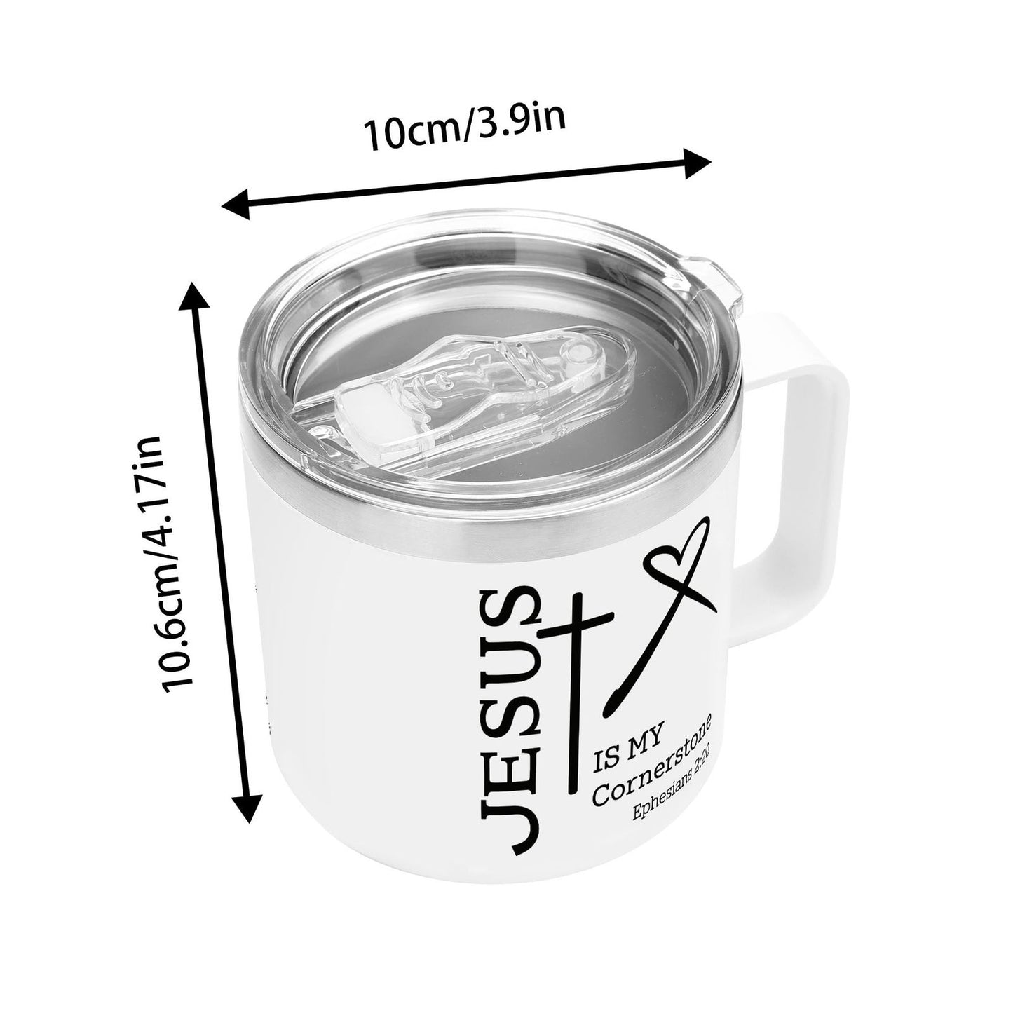 Is My Cornerstone Christian 14oz Stainless Steel Coffee Mug Coffee Cup with Lid and Handle - ClaimedbyGodDesigns