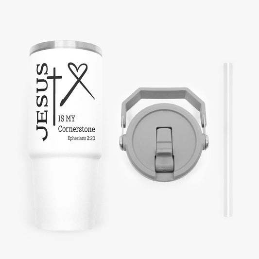 Is My Cornerstone Christian. Flip Straw Tumbler - 30oz - ClaimedbyGodDesigns