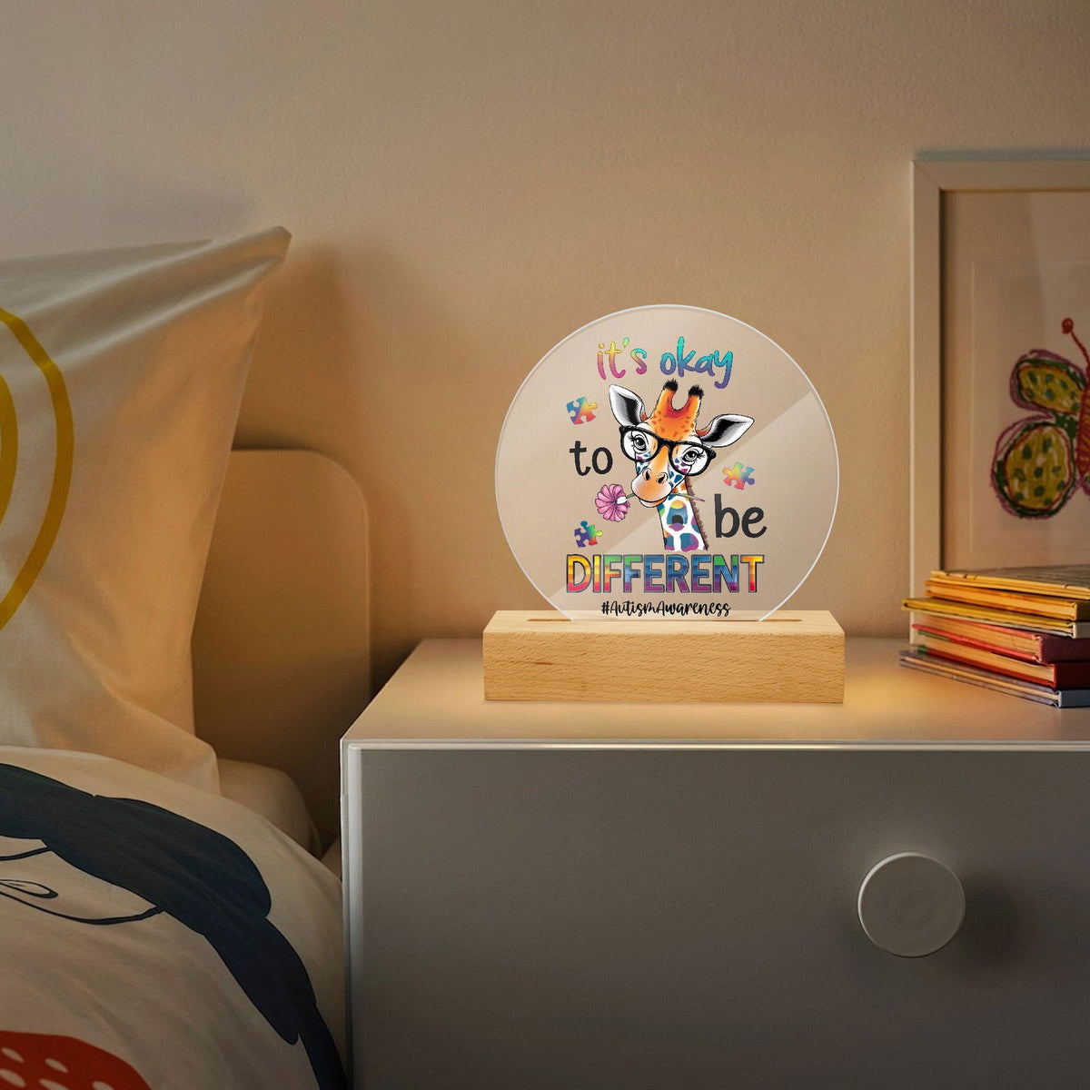 It's Ok to Be Different Autism Awareness Round Acrylic Plaque with Stand – Celebrate Inclusion and Neurodiversity - ClaimedbyGodDesigns