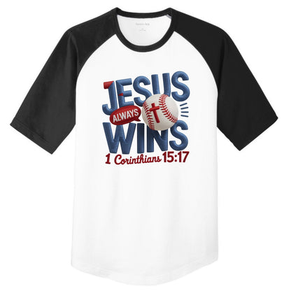 Jesus Always Wins Youth Christian  Colorblock Raglan Jersey - ClaimedbyGodDesigns