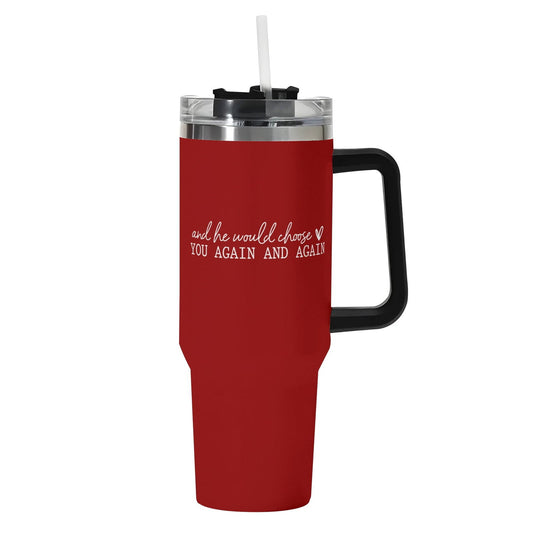 Jesus Chose You (2) 40oz Stainless Steel Christian Tumbler Gift With Black Handle and Straw - ClaimedbyGodDesigns