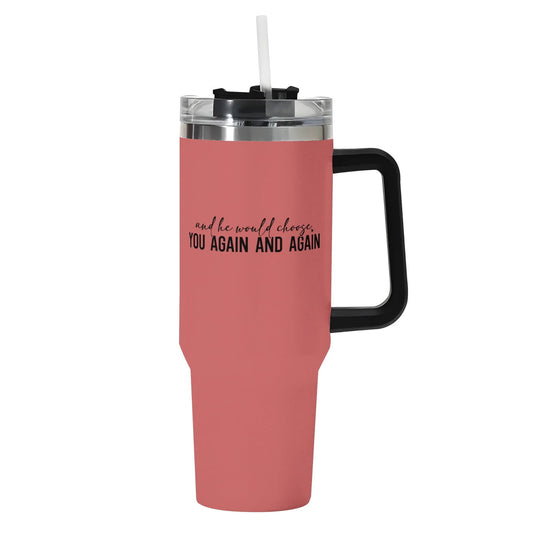 Jesus Chose You 40oz Stainless Steel Christian Tumbler Gift With Black Handle and Straw - ClaimedbyGodDesigns