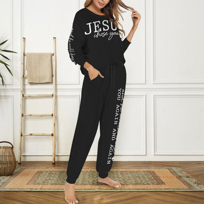 Jesus Chose You Christian Women's Leg Binding Pocket Long Pajama Set - ClaimedbyGodDesigns