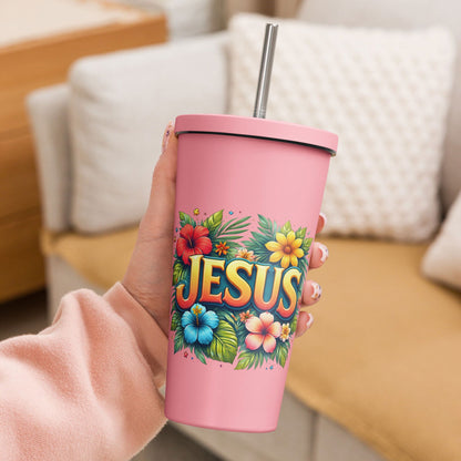 Jesus Christian Insulated 20oz Tumbler with a straw - ClaimedbyGodDesigns