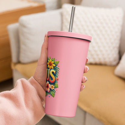 Jesus Christian Insulated 20oz Tumbler with a straw - ClaimedbyGodDesigns