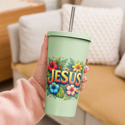 Jesus Christian Insulated 20oz Tumbler with a straw - ClaimedbyGodDesigns