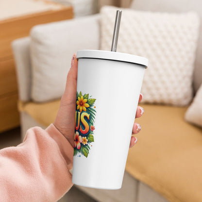 Jesus Christian Insulated 20oz Tumbler with a straw - ClaimedbyGodDesigns