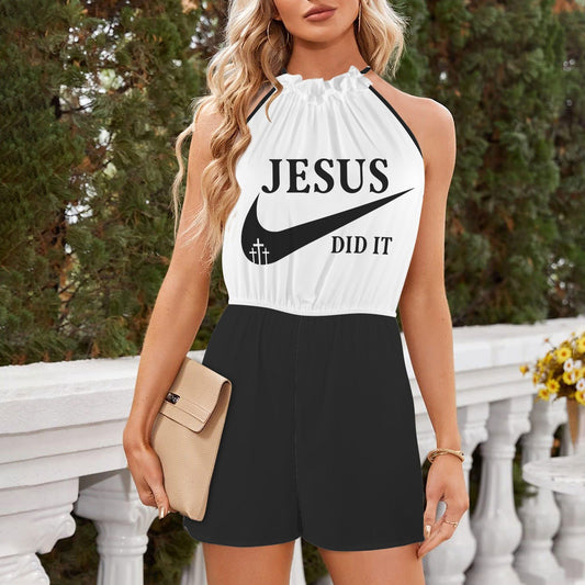 Jesus Did It (Like Nike) Halterneck High Waist Pocket Shorts Christian Romper - ClaimedbyGodDesigns