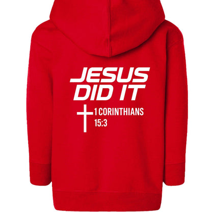 Jesus Did It Toddler Christian Fleece Full-Zip Hooded Sweatshirt - ClaimedbyGodDesigns