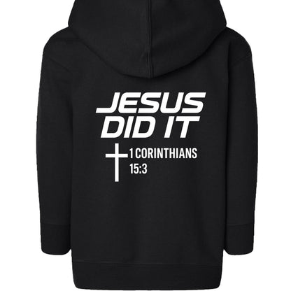 Jesus Did It Toddler Christian Fleece Full-Zip Hooded Sweatshirt - ClaimedbyGodDesigns