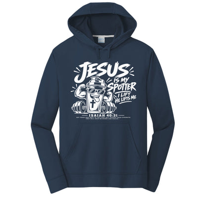 Jesus Is My Spotter Unisex Christian Gym Hooded Sweatshirt | Isaiah 40:31 - Claimed by God Designs