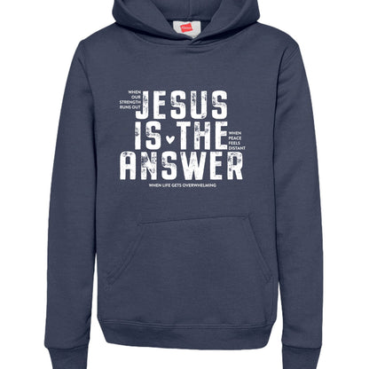 Jesus Is The Answer Youth Christian Pullover Hooded Sweatshirt - ClaimedbyGodDesigns