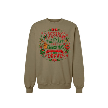 Jesus Is The Heart Of Christmas Unisex Christian Christmas Pullover Sweatshirt - ClaimedbyGodDesigns