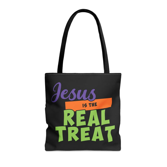 Jesus Is The Real Treat Halloween Christian Tote Bag - ClaimedbyGodDesigns