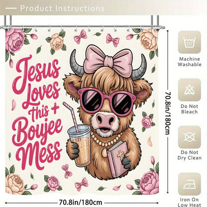 Jesus Loves This Boujee Mess Funny Christian Waterproof Shower Curtain - ClaimedbyGodDesigns