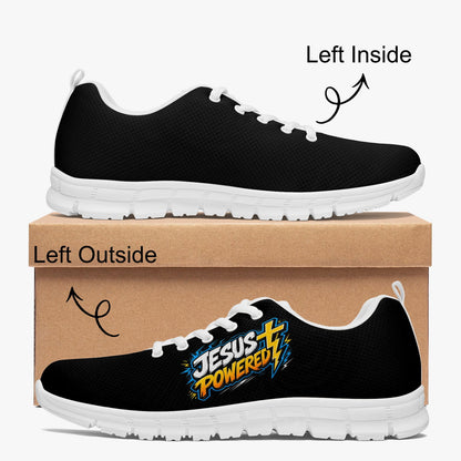 Jesus Powered Unisex Christian Classic Lightweight Mesh Sneakers - White/Black - ClaimedbyGodDesigns