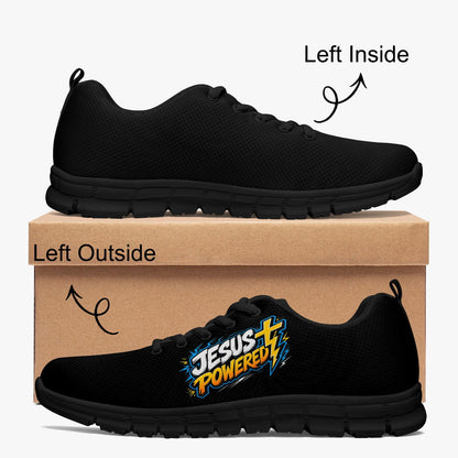 Jesus Powered Unisex Christian Classic Lightweight Mesh Sneakers - White/Black - ClaimedbyGodDesigns
