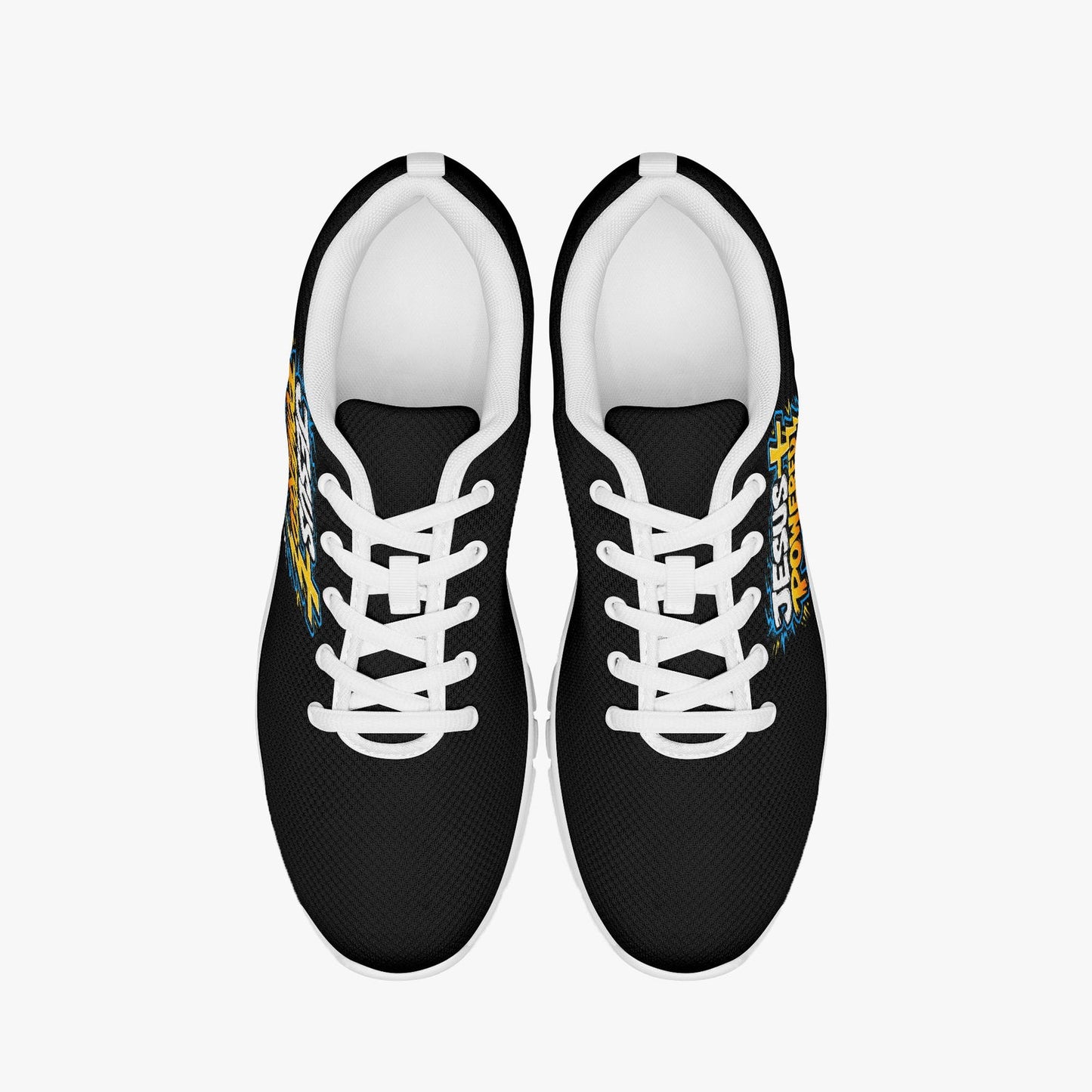Jesus Powered Unisex Christian Classic Lightweight Mesh Sneakers - White/Black - ClaimedbyGodDesigns