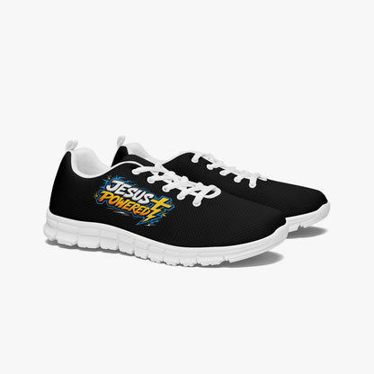 Jesus Powered Unisex Christian Classic Lightweight Mesh Sneakers - White/Black - ClaimedbyGodDesigns