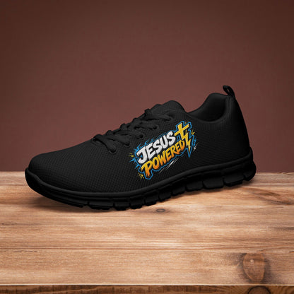 Jesus Powered Unisex Christian Classic Lightweight Mesh Sneakers - White/Black - ClaimedbyGodDesigns