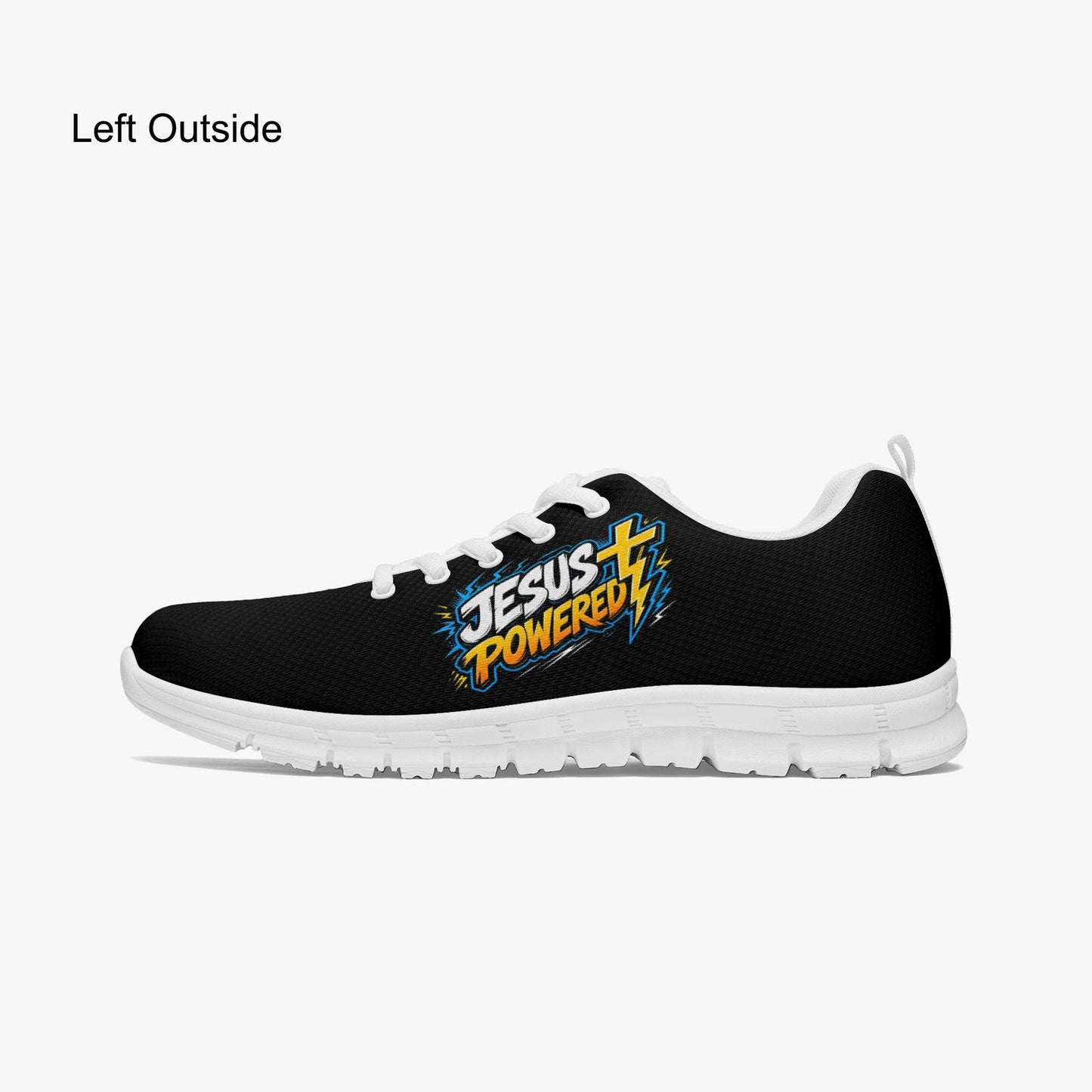 Jesus Powered Unisex Christian Classic Lightweight Mesh Sneakers - White/Black - ClaimedbyGodDesigns