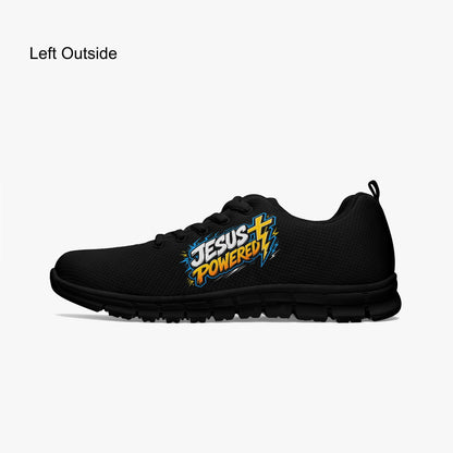 Jesus Powered Unisex Christian Classic Lightweight Mesh Sneakers - White/Black - ClaimedbyGodDesigns